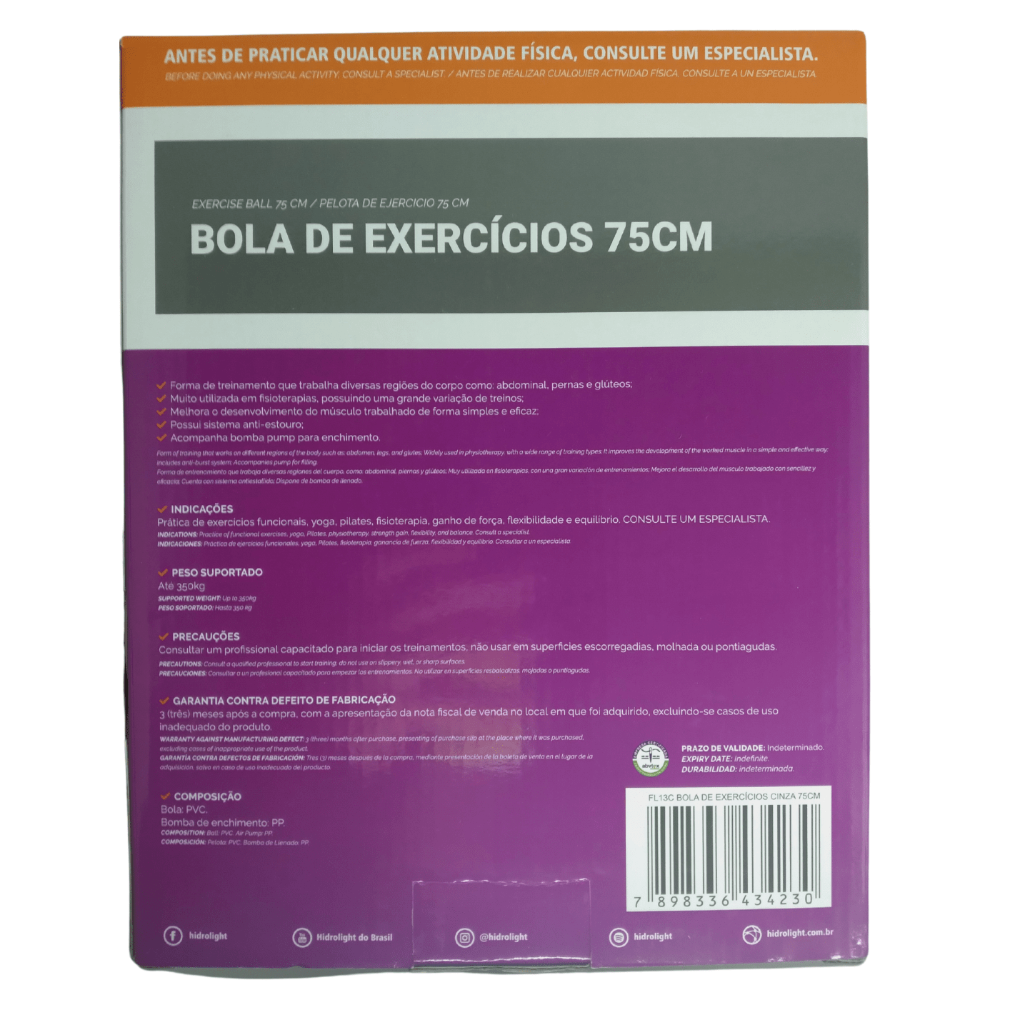 BOLA DE EXERCICIOS (65CM) HIDROLIGHT - NITRO suplementos alimentares,  creatinas, whey protein e acessórios