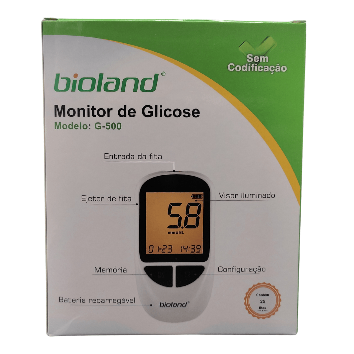 Glicosímetro Bioland G500B Azul Medidor Glicose Aparelho Glicemia G500  Digital P/ Medir Diabetes
