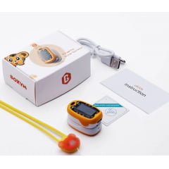Oxímetro de Dedo Infantil Neonatal Boxym - Oxigenação e Batimentos Cardíacos + Carregador USB + Cordão de Segurança de Ursinho